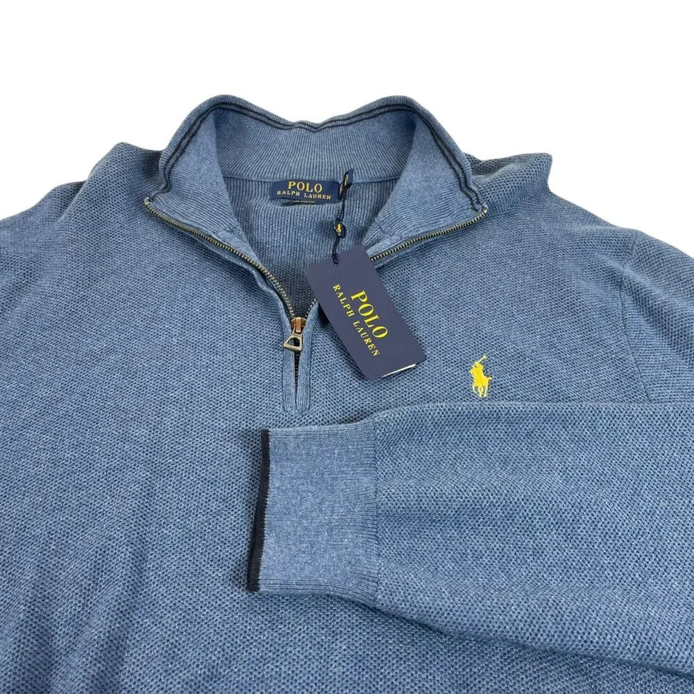 Ralph Lauren Polo Pony Sweater Sz 2XL‎ Mens Blue Pima Cotton Zip